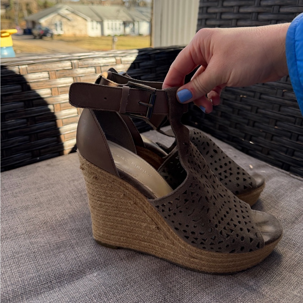 Marc Fisher Espadrille Stylish Brown Wedge Sandals - Picture 2 of 5